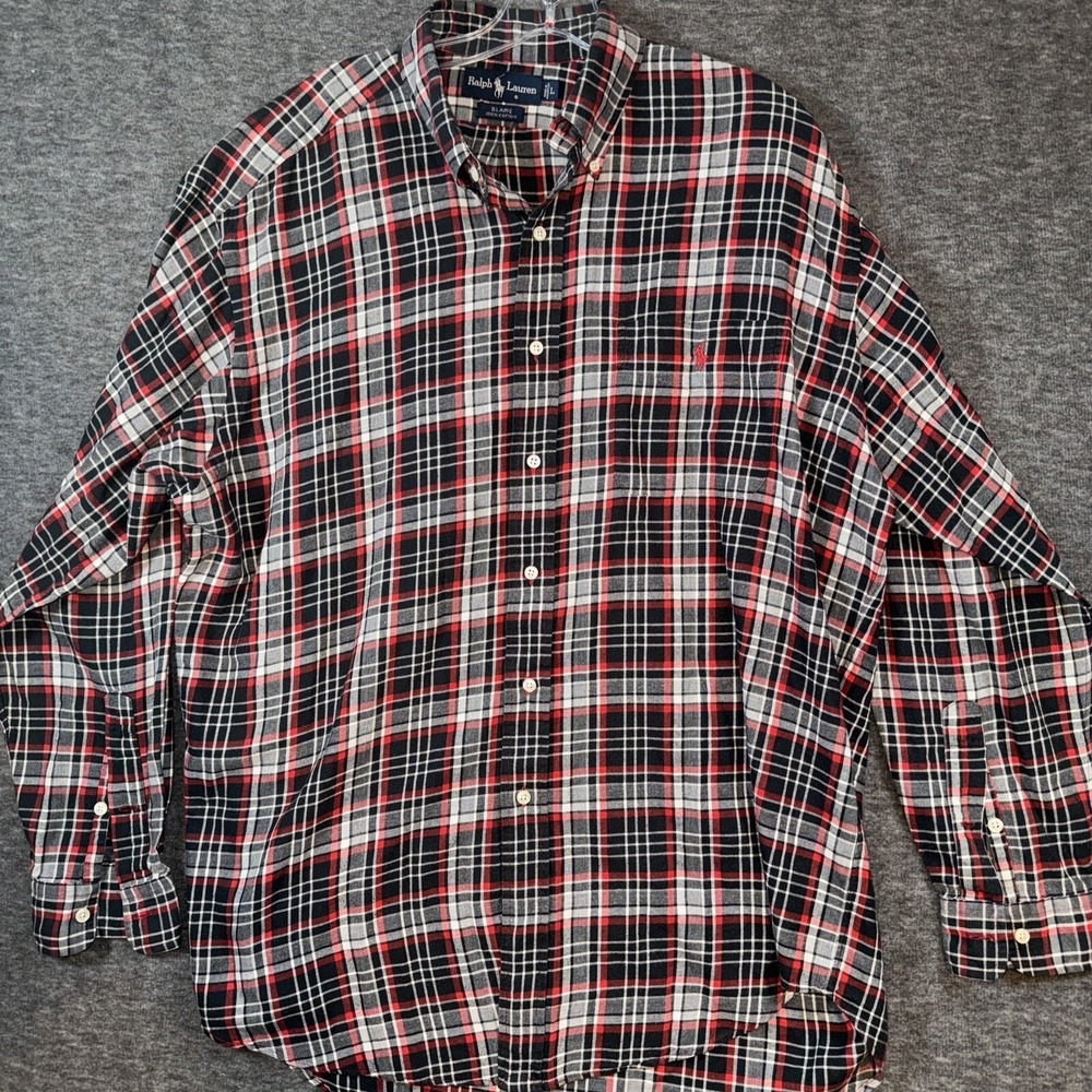 Polo Ralph Lauren Mens Blaire Button Down Shirt Black Red Plaid Long Sleeve Sz L - Picture 1 of 6